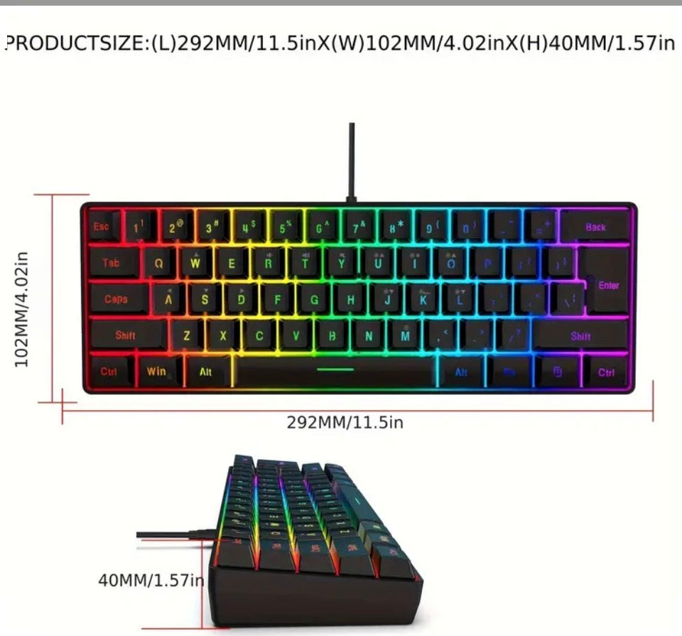 Snpurdiri 60% RGB Gaming Keyboard & Mouse Combo – 61-Key Compact Wired Set for PC Gaming