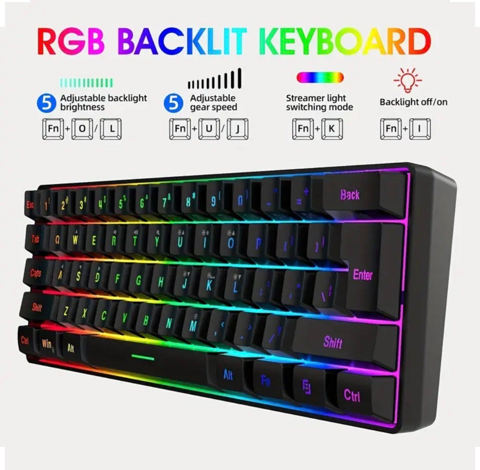 Snpurdiri 60% RGB Gaming Keyboard & Mouse Combo – 61-Key Compact Wired Set for PC Gaming